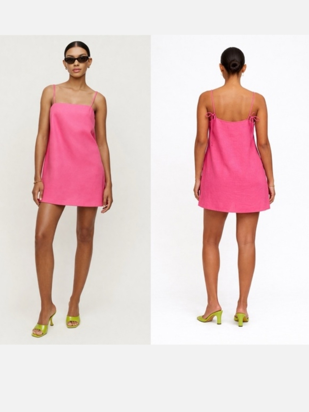 Reformation Pink Aubree Linen Mini Dress Size X-Small Tie Straps Straight Neck